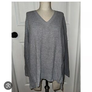 Eileen Fisher Organic Cotton V Neck Slouchy Minimalist Waffle Knit Sweater Top